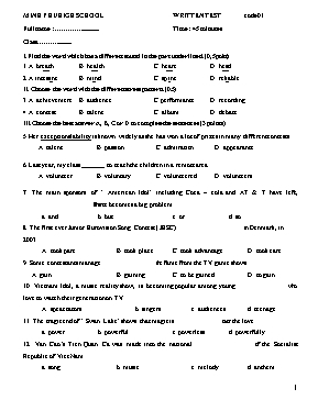 4 Đề kiểm tra giữa học kỳ I môn Tiếng Anh Lớp 10 (Chương trình thí điểm) - Trường THPT Minh Phú